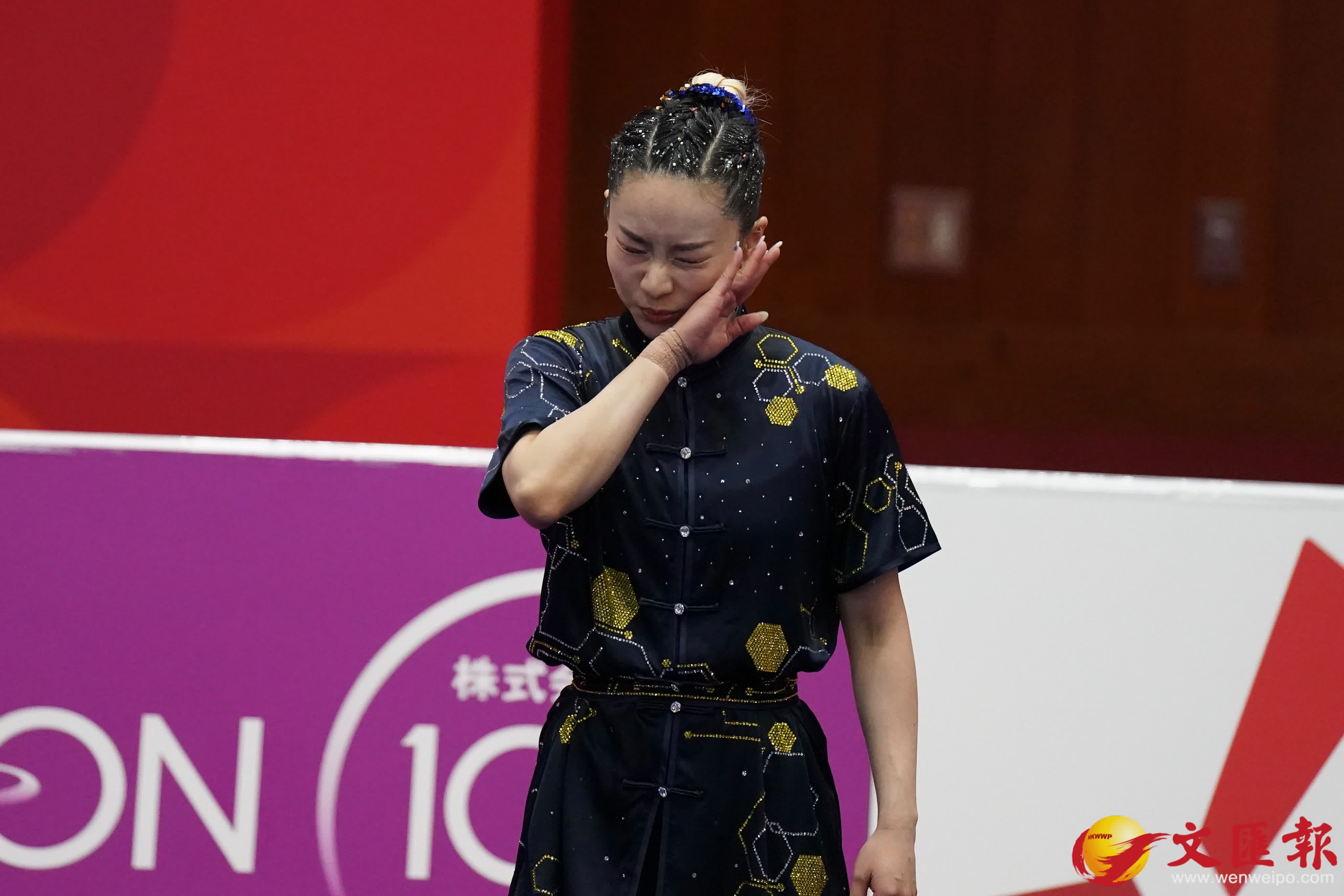 沈曉榆於女子長拳項目以9.713分封后，勇奪港隊今屆亞運首面金牌。香港文匯報記者葉詩敏 攝